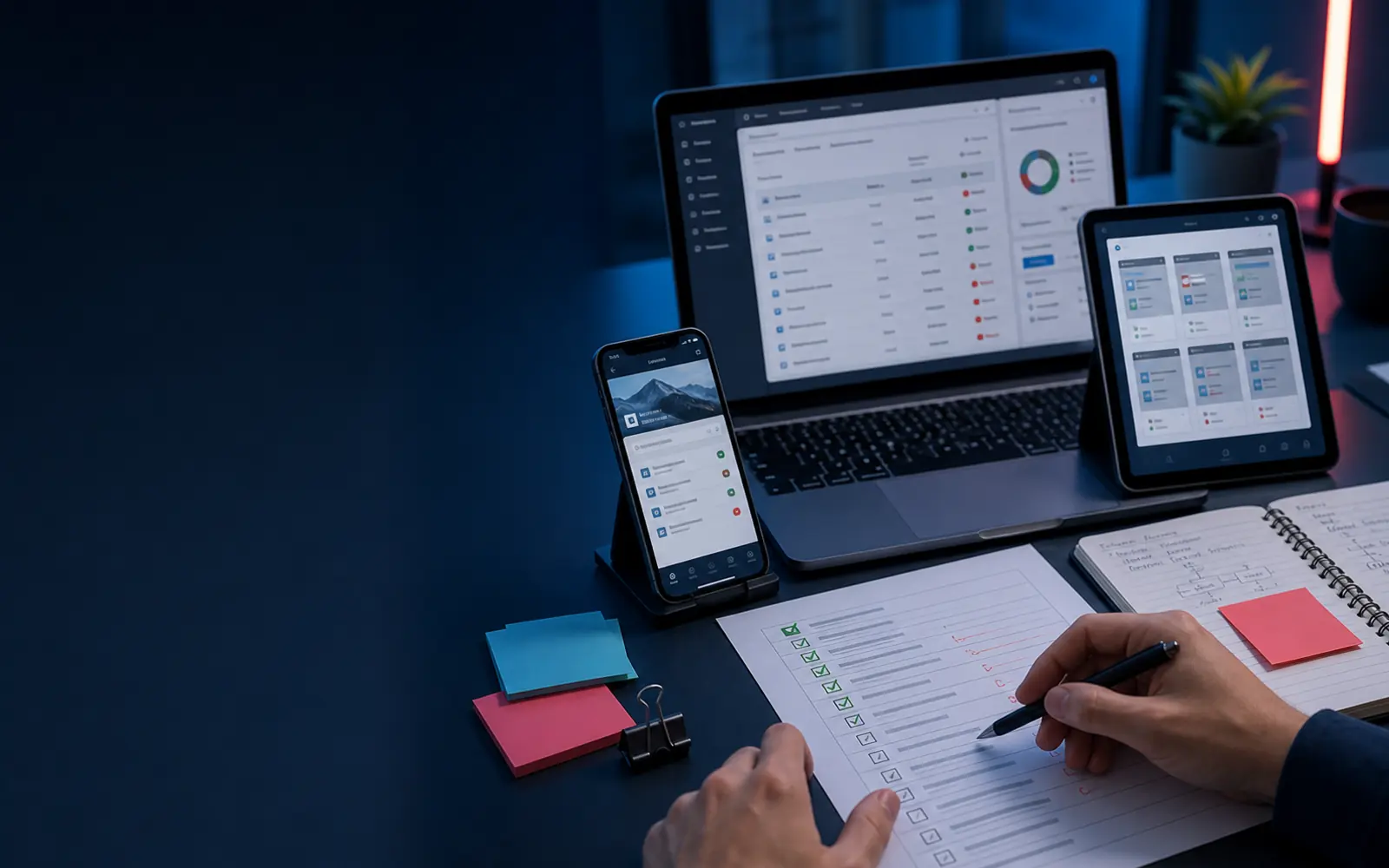 Manual testing services with QA testers reviewing test cases and defect reports