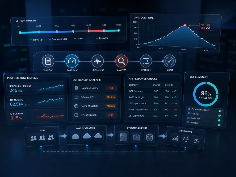 Performance QA workflow for load testing stress testing bottleneck analysis and software performance reporting