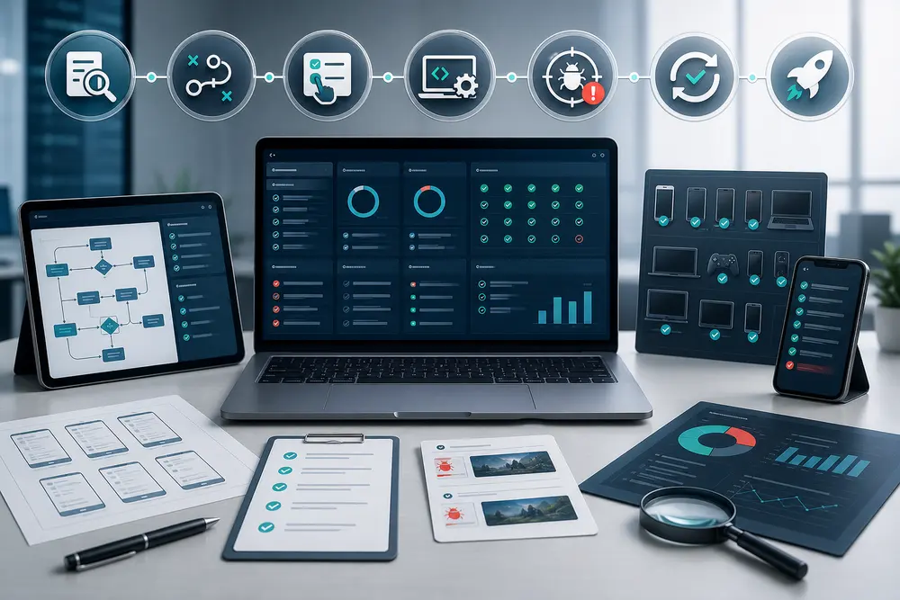 Software QA testing workflow for test planning manual testing automation defect reports retesting and release readiness