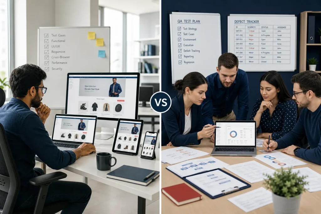Freelance website tester compared with a managed QA company reviewing a responsive website before launch