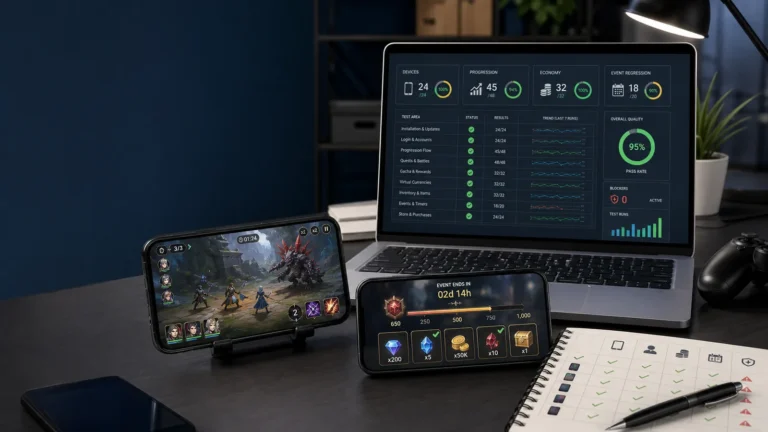 Outsourced mobile RPG QA across gacha progression economy LiveOps events and Android and iOS devices