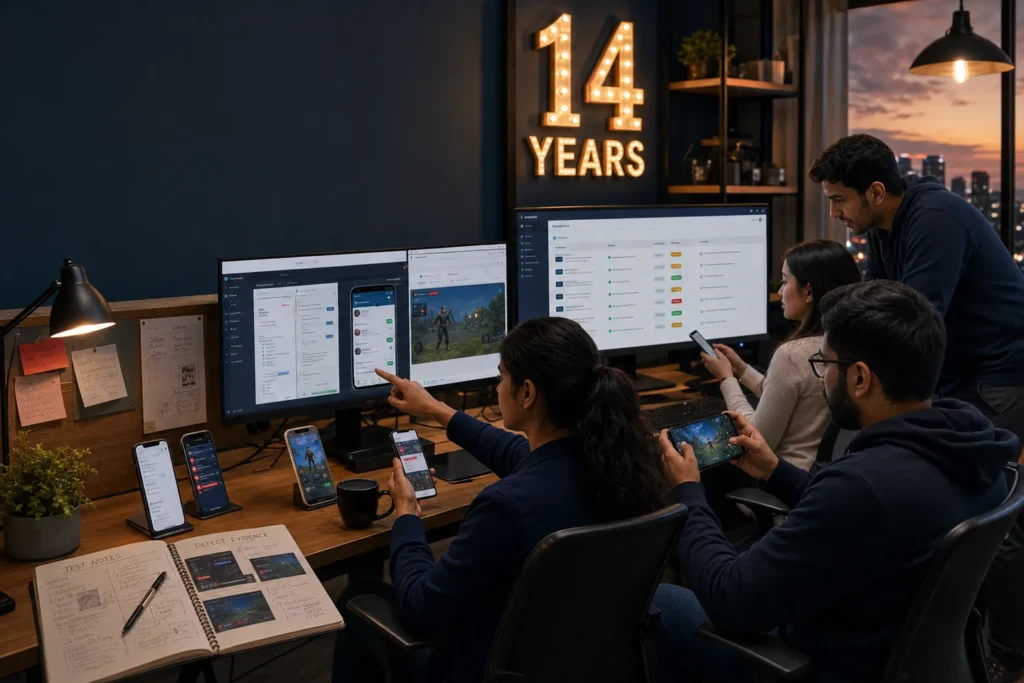 Testers HUB team celebrating 14 years of software testing and a human-led AI-assisted QA future